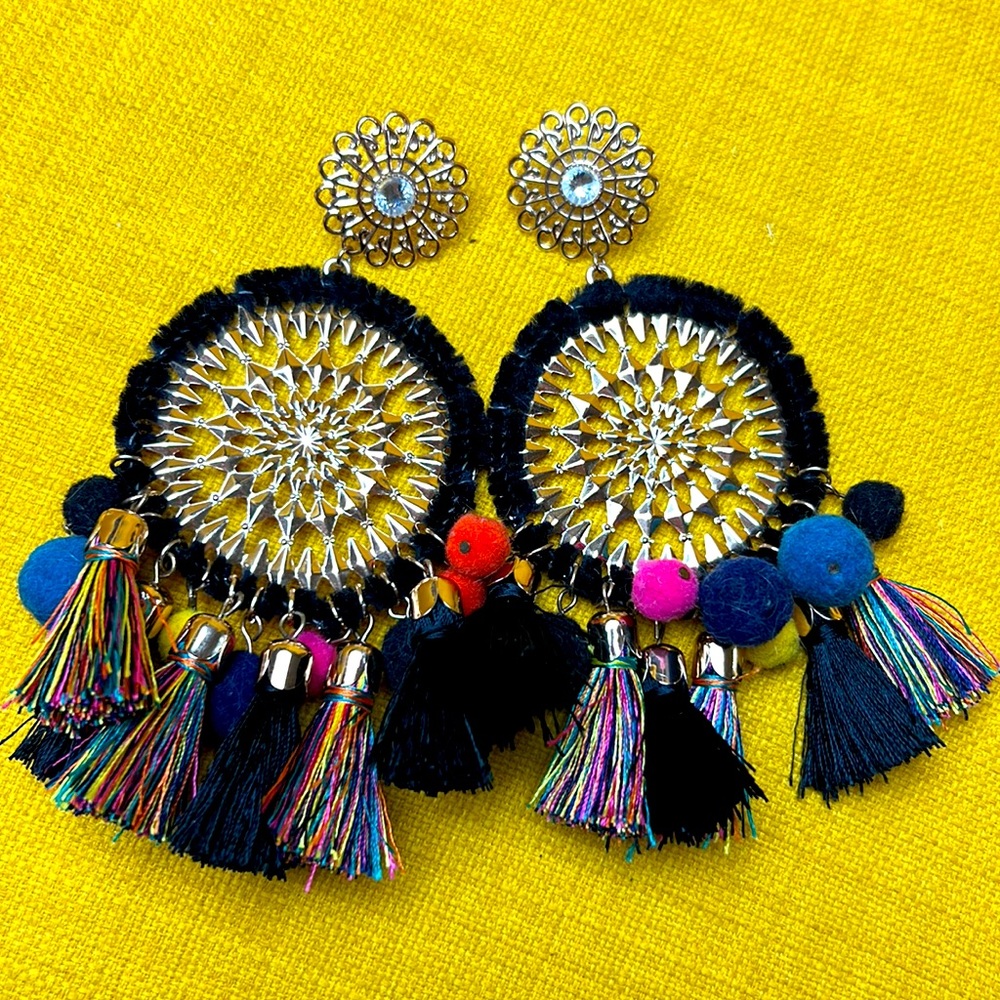 Aldo Tassel oversized Earrings colorful bright light summer vacation 4.5” Large